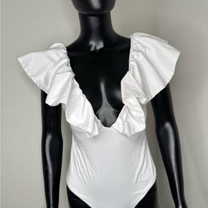 Zara White Ruffle Bodysuit